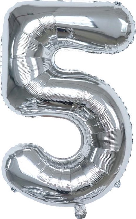 Folie Ballonnen XL Cijfer 5 , Zilver, 86cm, Verjaardag, Feest, Party, Decoratie, Versiering, Miracle Shop