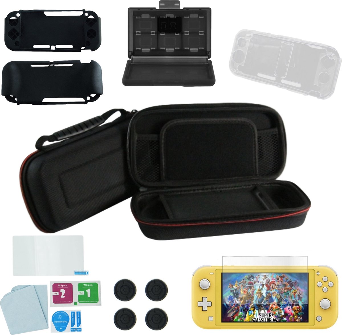 Nintendo Switch Lite Accessoires 10-in-1 Set met Case - Screenprotector - Zwart - Playcorner