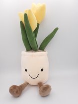 Pluche knuffel zacht gele tulpen bloem, speelgoed, decoratie, toys, vaas, Tulpen en sevounir van Holland.