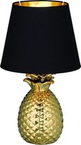 Reality, Tafellamp, Pineapple 1xE14, max.40,0 W Textiel, Zwart, Armatuur: Keramiek, goud Ø:20,0cm, H:35,0cm Snoerschakelaar,,