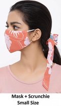Fashion wasbaar katoenen tiener mondmasker - mondkapje met Scrunchie - bloemen oranje