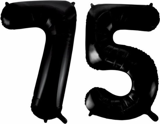 Folieballon 75 jaar zwart 41cm
