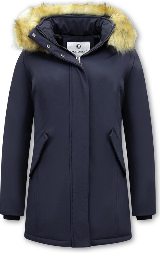 MATOGLA Manteau d'hiver pour femme avec col en imitation fourrure - Coupe slim - Blauw