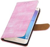 Wicked Narwal | Lizard bookstyle / book case/ wallet case Hoes voor Huawei Y5 / Y6 2017 Roze