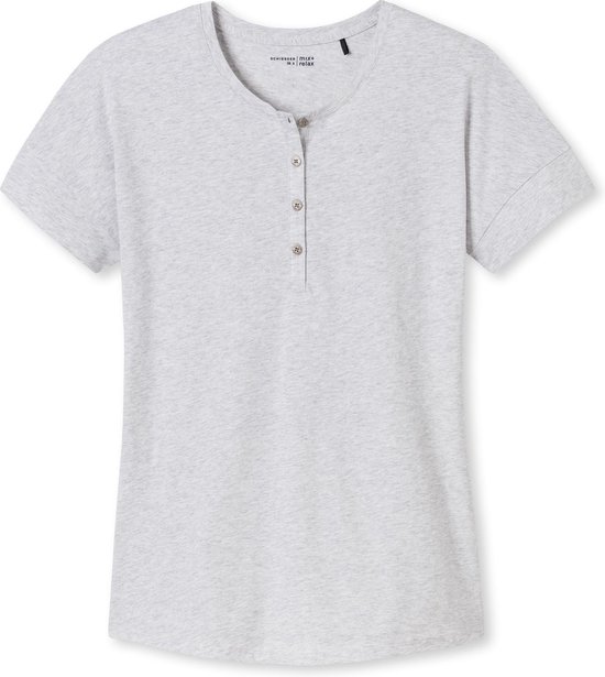 SCHIESSER dames Mix+Relax T-shirt - korte mouw - O-hals met knoopsluiting - donkerblauw -  Maat: