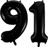 Folieballon 91 jaar zwart 41cm