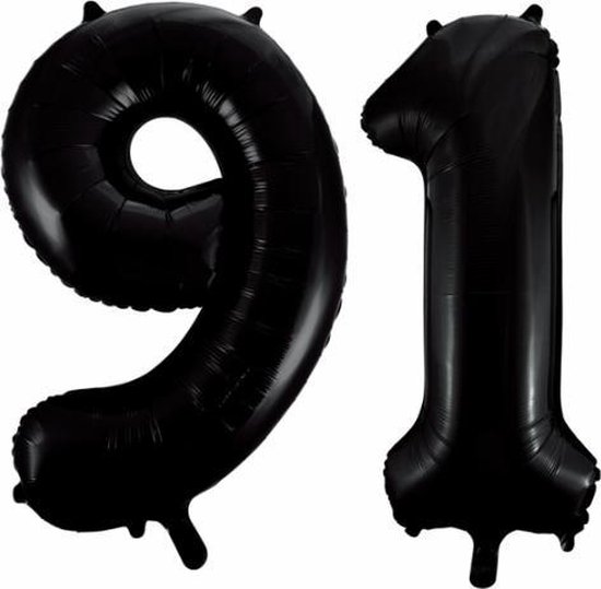 Folieballon 91 jaar zwart 41cm