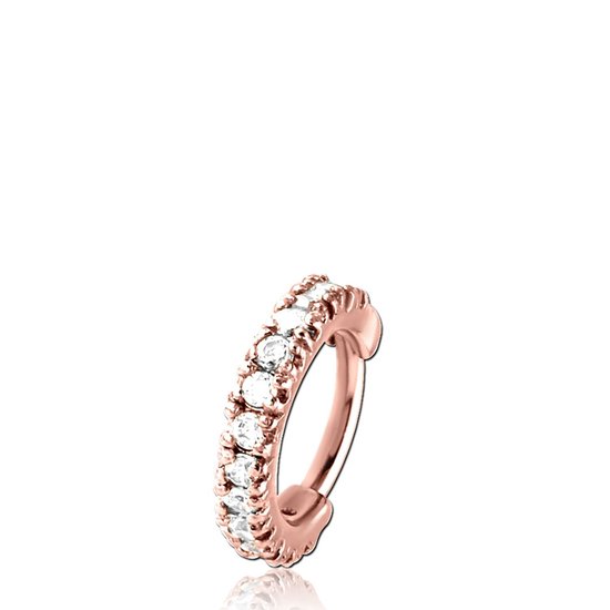 Lucardi Dames Helixpiercing ring clicker kristal - Piercing - Cadeau - Staal - Rosékleurig