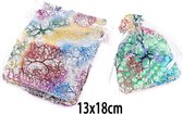 20x Organza zakjes met fantasie takken patroon - Geschenkzakjes/Uitdeelzakjes