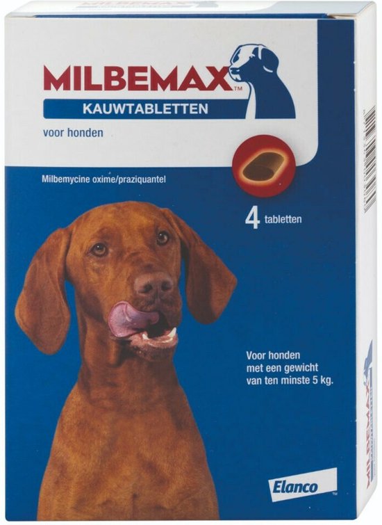 Milbemax Ontworming Tabletten Chewy Hond Large >5 kg 4 tabletten