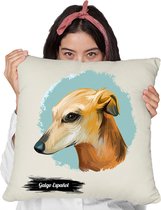 Sierkussen - Galgo Español Met Je Eigen Naam - Wit - 50 Cm X 50 Cm
