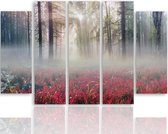 Schilderij , Mist in het Bos , Multikleur ,4 maten , 5 luik , wanddecoratie , Premium print , XXL