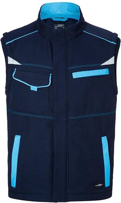 James and Nicholson Uniseks werkkleding Softshell Vest Level 2 (Marine / Turquoise)