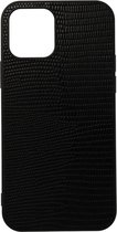 Telefoonhoesje iPhone 12 Pro | Zwart | Hagedissenleer | Rubberen beschermrand
