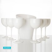 6x Witte Onbreekbare Wijnglazen 40cl en 1x Witte ijsemmer - Cadeau Set No.2 - PGplastics