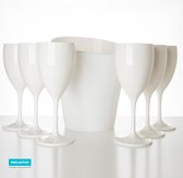 6x Witte Onbreekbare Wijnglazen 34cl en 1x Witte ijsemmer - Cadeau Set No.3 - PGplastics