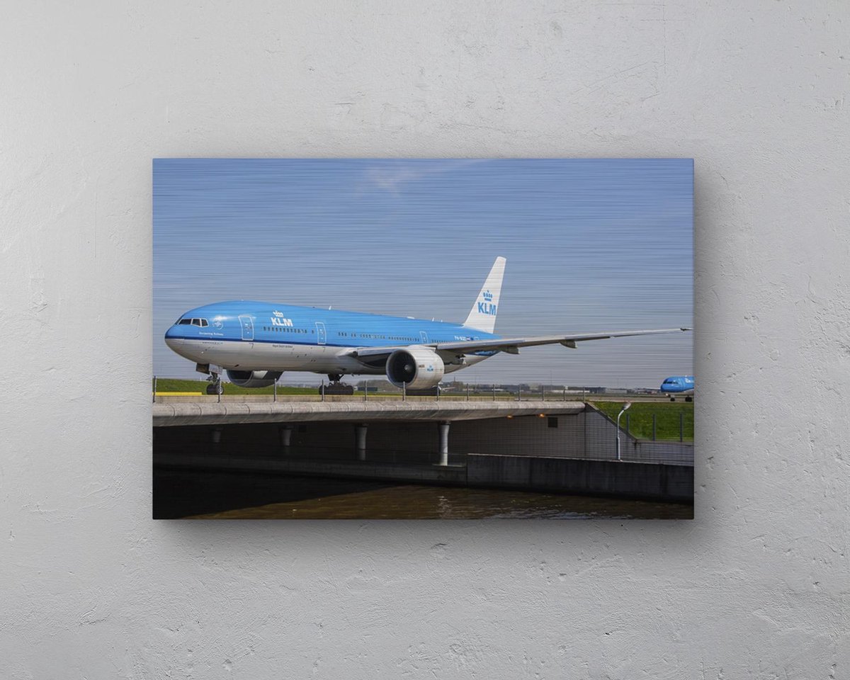 - Schilderij - Klm Boeing Taxiënd Inclusief Ophangplaatjes Luchtvaart Muurdecoratie - Multicolor - 60 X 40 Cm