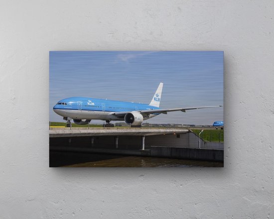 - Schilderij - Klm Boeing Taxiënd Inclusief Ophangplaatjes Luchtvaart Muurdecoratie - Multicolor - 60 X 40 Cm