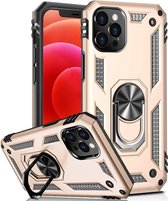 HB Hoesje Geschikt voor Apple iPhone 12 Pro Max Goud - Anti-Shock Hybrid Armor met Kickstand Ring