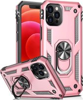 HB Hoesje Geschikt voor Apple iPhone 12 & 12 Pro Rosegoud - Anti-Shock Hybrid Armor met Kickstand Ring