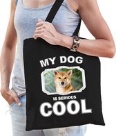 Dieren Shiba inu tasje katoen volw + kind zwart - my dog is serious cool kado boodschappentas/ gymtas / sporttas - honden / hond