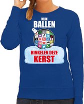 Rinkelende Kerstbal sweater / Kersttrui Mijn ballen rinkelen deze Kerst blauw voor dames - Kerstkleding / Christmas outfit S