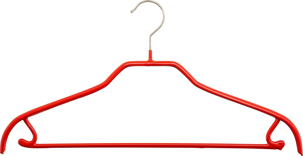 [Set van 5] MAWA 41FRS - ruimtebesparende metalen kledinghangers met broeklat, rokhaken en rode anti-slip coating
