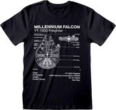 Star Wars - Millenium Falcon Sketch  Unisex T-Shirt Zwart