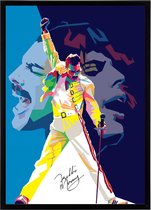 Poster in Zwarte Lijst Freddie Mercury - Queen - Pop Art Rock Band - Bohemian Rhapsody & Love Of My Life