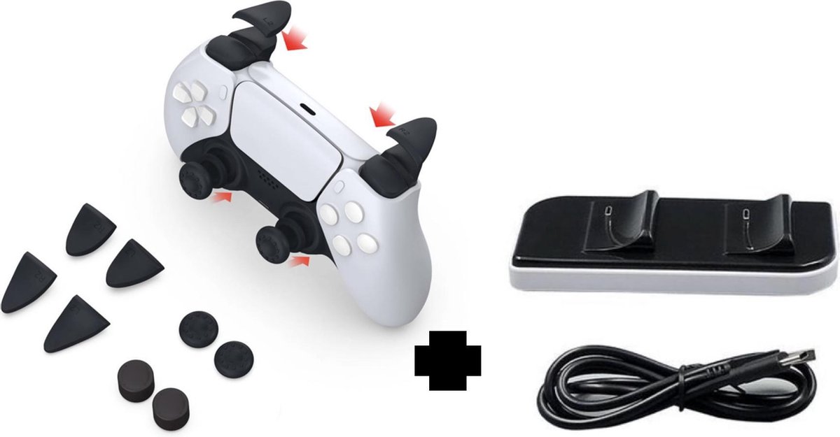 PS5 Accessoire set: Docking station + Thumb Grips & Trigger set | Playstation 5 | Oplaadstation | Thumb Sticks | Charging station | Anti Slip | Gaming accessoires - Dobe