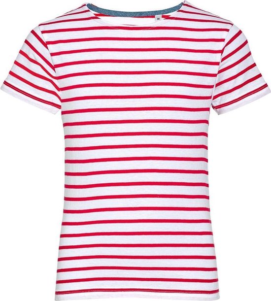 SOLS Kinderen/Kinderen Miles Gestreept T-Shirt met Korte Mouwen (Wit/rood)