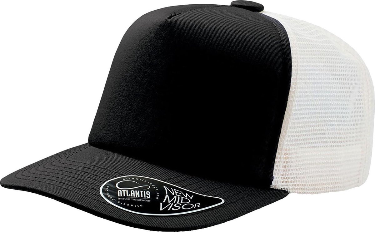 Atlantis Mid Visor 5 Panel Trucker Cap opnemen (Zwart)