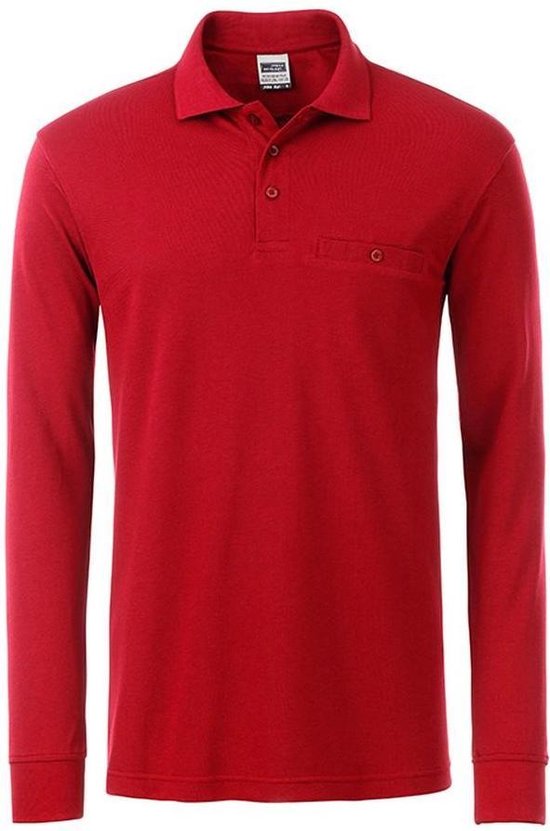 James and Nicholson Heren Werkkleding Lange Mouwen Zak Polo Rood bol