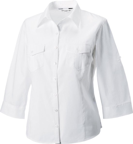 Russell Collectie Dames/Dames Roll-Sleeve 3/4 mouw werkoverhemd (Wit)