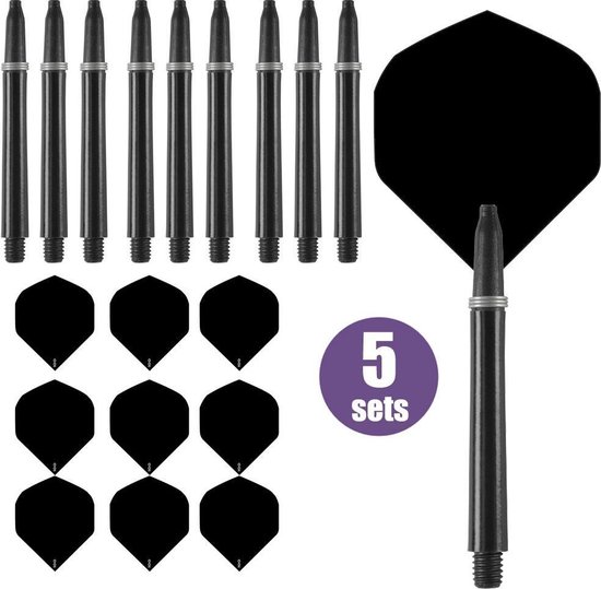 Afbeelding van het spel ABC Darts Flights + Dart Shafts Zwart - 5 sets Dartflights en Dartshafts