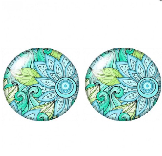 Oorbellen Turquoise Cabochon 14 mm-Dames- Steker