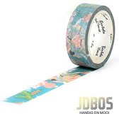 JDBOS ® Washi tape Vogels / bloemen - 15 mm breed – 7 meter lang