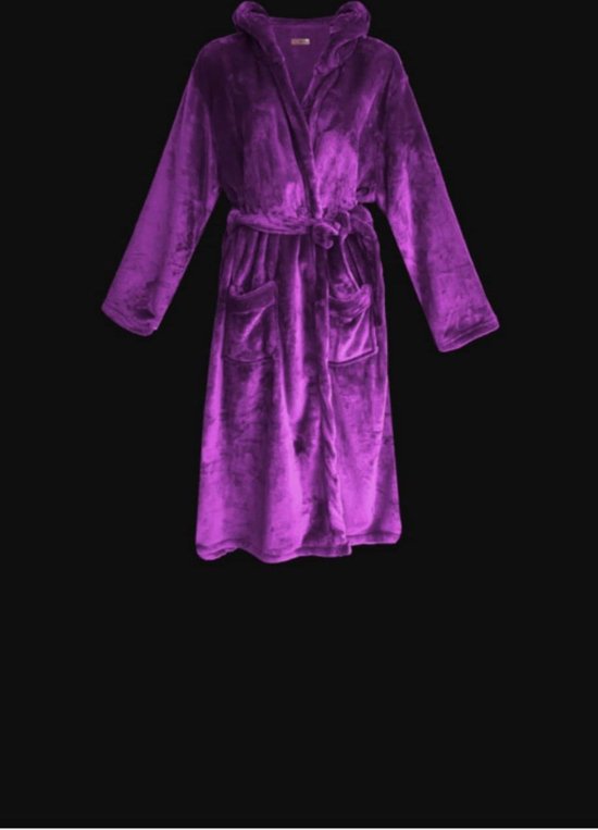 Dames badjas fleece met zakken en capuchon paars M 36-38 | bol.com