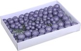 100x Paarse glitter mini kerstballen stekers kunststof 2, 3 en 4 cm - Kerststukje maken onderdelen