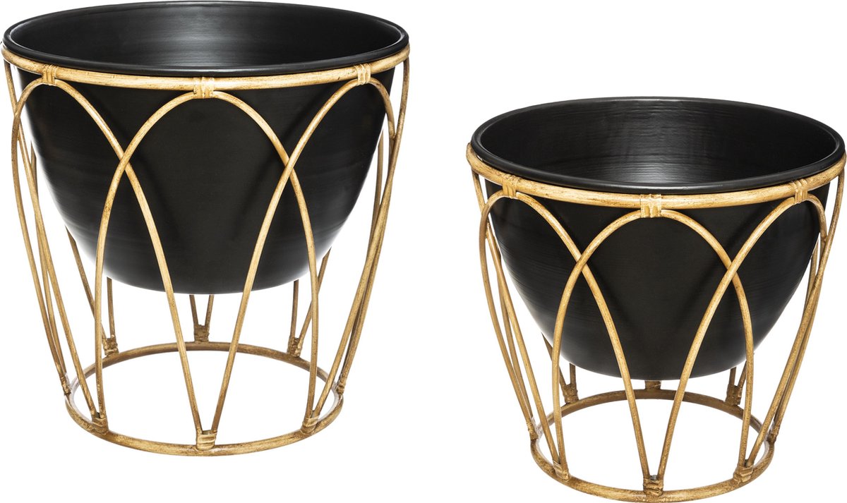 Atmosphera Bloempot bamboe set van 2 - Imitatie van zwart metaal - Plantenbak - Luxe potten - Bloembad - 2 op Prijzenvolger.com