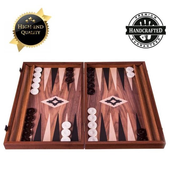 Thumbnail van een extra afbeelding van het spel Walnoot-print Backgammon 48x60 cm - Luxe -in prachtige kist