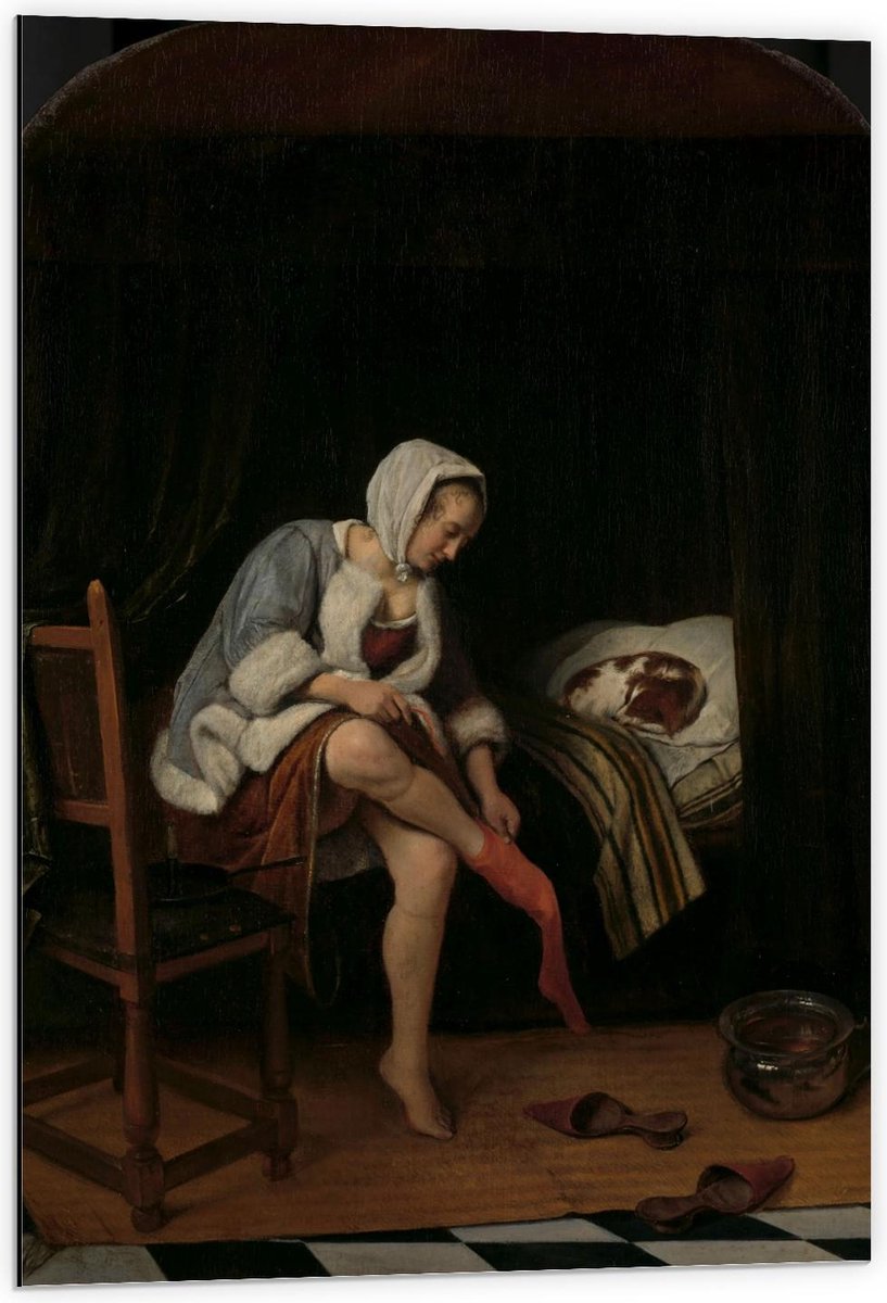 Dibond - Oude meesters - Het toilet, Jan Havicksz. Steen, 1655 - 1660 - 60x90cm Foto op Al