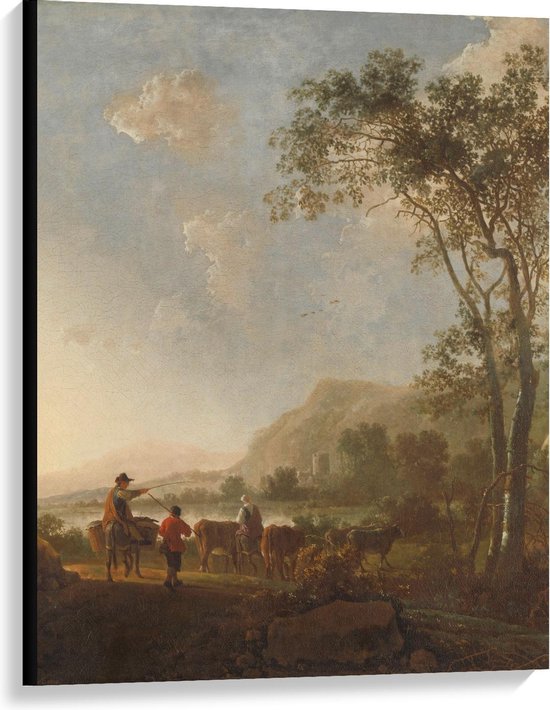 Canvas  - Oude meesters - Landschap met herders en vee, Aelbert Cuyp - 75x100cm Foto op Canvas Schilderij (Wanddecoratie op Canvas)