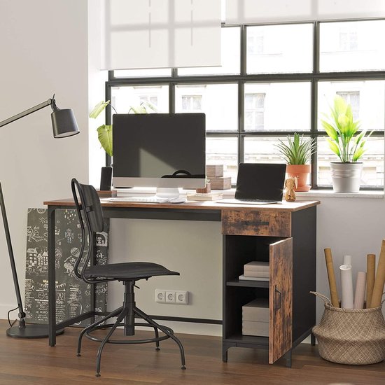 Bureau met lade en kast voor studeerkamer of thuis kantoor, kantoormeubel  in metaal,... | bol.com