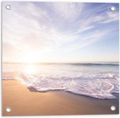 Tuinposter – Aanspoelende Zee - 50x50cm Foto op Tuinposter  (wanddecoratie voor buiten en binnen)