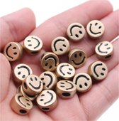 50 stuks acryl kralen smiley metaal-look goudkleur 12mm