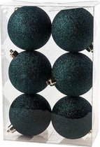 KERSTBALLEN SET 6 STUKS | KERSTVERSIERING | GLITTER PETROL | D8 CM