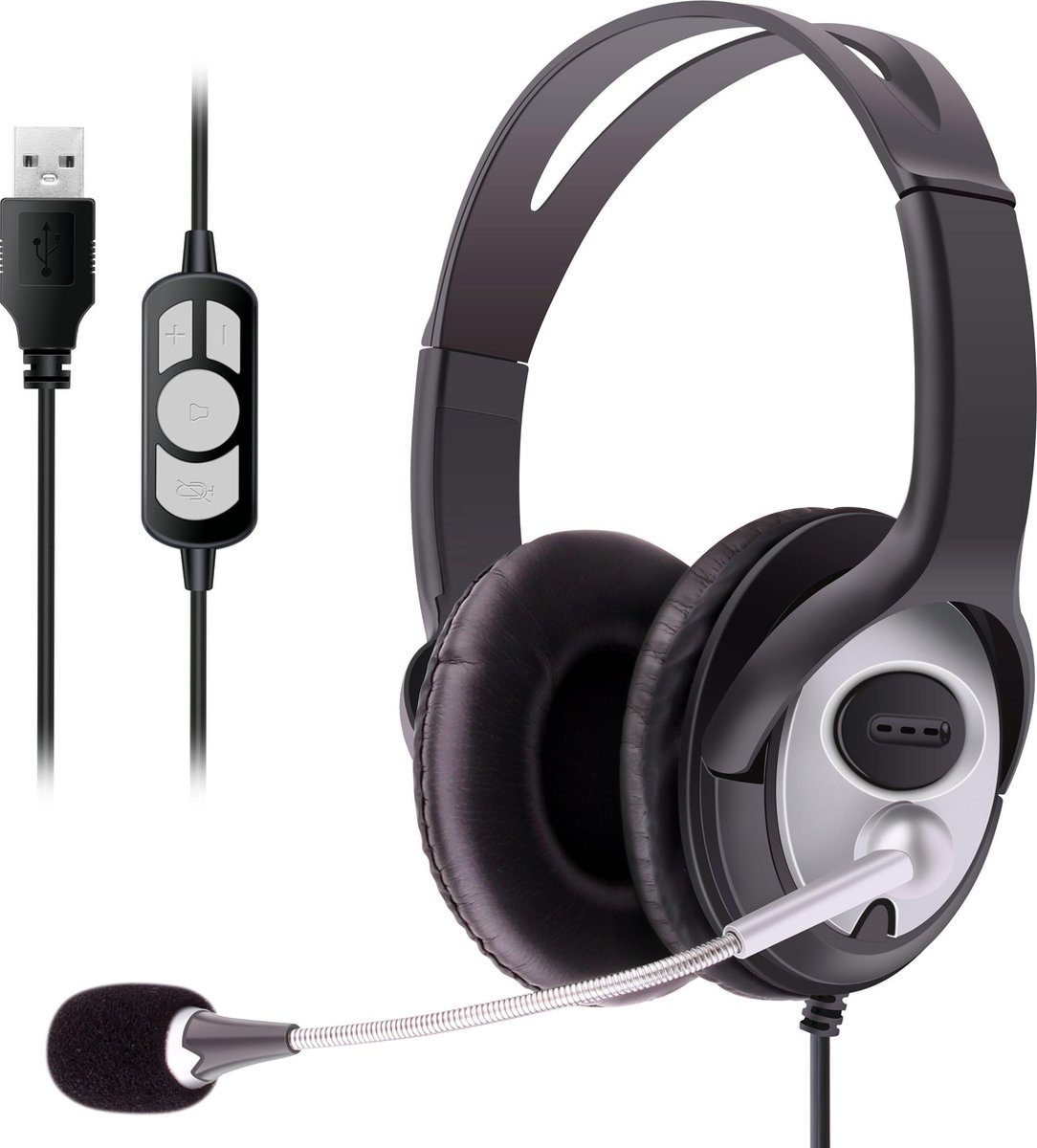 USB Headset Koptelefoon met Microfoon voor Thuiswerken en Gaming op PC, Laptop, Gameconsole en Tablet