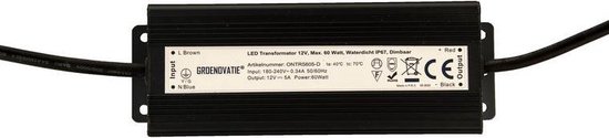 Transformateur LED Groenovation 12V - Max. 60 Watt - Étanche IP67 - Dimmable