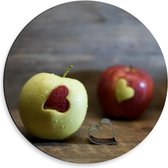 Dibond Wandcirkel - Appels met Hartjes - 30x30cm Foto op Aluminium Wandcirkel (met ophangsysteem)